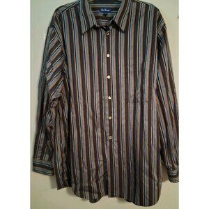 PAUL FREDRICK Shirt Mens XXL 2XL Button Up Cotton Stripe Casual Business